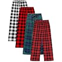 Cooraby 4 Pack Boys Plaid Pants with Pockets Elastic Waist Drawstring Printed Plaid Pants Christmas for Boys Girls