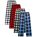 Cooraby 4 Pack Boys Plaid Pants with Pockets Elastic Waist Drawstring Printed Plaid Pants Christmas for Boys Girls