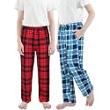 Cooraby Boys Plaid Pants Boys Girls Printed Plaid Pants with Pockets Drawstring Elastic Waist for Christmas