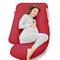 COOZLY G Shape Belly Back Pregnancy Pillow | G Shape Maternity Pillow with 100% Cotton Removable Covers | G Pregnancy Sleeping Pillow (Crimson)