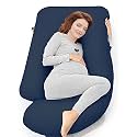 COOZLY G Shape Belly Back Pregnancy Pillow | G Shape Maternity Pillow with 100% Cotton Removable Covers | G Pregnancy Sleeping Pillow (Navy Blue)