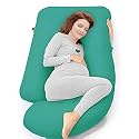 COOZLY G Shape Belly Back Pregnancy Pillow | G Shape Maternity Pillow with 100% Cotton Removable Covers | G Pregnancy Sleeping Pillow (Cyan Green)