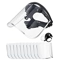 Copkim Safety Face Shield for Grinding and Cutting with 10 Pcs Replacement Clear Visor Full Impact Resistant Face Shield Protection Mask for Work Construction Weed Whacking Woodworking (Aluminum Edge)