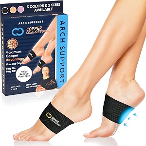 copper compression copper arch support - 2 plantar fasciitis braces  sleeves guaranteed highest copper content for foot care heel spurs plantar fasciitis pain in feet and flat arches 1 pair