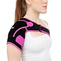 Copper Compression Recovery Shoulder Brace - Immobilizer for Torn Rotator Cuff, AC Joint Pain Relief, Dislocation, Arm Stability, Injuries, Tears - Adjustable Fits Men, Women - Black/Pink - One Size S/M