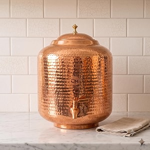 copper-master 14 litre hammered copper water dispenser matka container pot with pure copper and ayurvedic health benefits 14000 ml