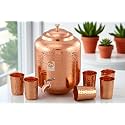 Copper-Master 14 Litre Hammered Copper Water Dispenser (Matka) Container Pot with 6 Copper Glasse Pure Copper and Ayurvedic Health Benefits (14000 ml + 1800 ml)