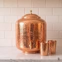 Copper-Master® 14 Litre Hammered Copper Water Dispenser (Matka) Container Pot with 2 Copper Glasses Pure Copper and Ayurvedic Health Benefits (15000 ml + 600 ml)