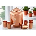 Copper-Master 18 Litre Hammered Copper Water Dispenser (Matka) Container Pot with 6 Glasses with Many Ayurvedic Health Benefits (18000 ml + 1800 ml)