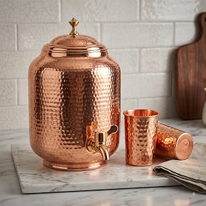 copper master 5 litre water dispenser dispenser matka container pot with 2 pure copper glasses and ayurvedic health benefits 5000 ml  600 ml