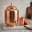 Copper Master 5 Litre Water Dispenser Dispenser (Matka) Container Pot with 2 Pure Copper Glasses and Ayurvedic Health Benefits (5000 ml + 600 ml)