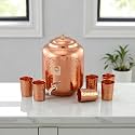 Copper-Master Pure Copper Water Dispenser 8 Litre with 6 Glass Ayurvedic Matka for Drinking Water Traditional (Matka/Pot) for Home Office Diwali Gifting Leak-Proof (8000 ML+ 1800ML)