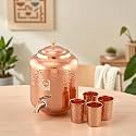 Copper-Master 8 Litre Pure Copper Water Dispenser with 4 Glass Ayurvedic Matka for Drinking Water Traditional (Matka/Pot) for Home Office Diwali Gifting Leak-Proof (8000 ml + 1200 ml)