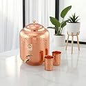 Copper-Master 8 Litre Hammered Copper Water Dispenser (Matka) Container Pot with 2 Pure Copper Glasses with Pure Copper and Ayurvedic Health Benefits (8000 ml + 600 ml)