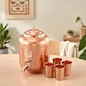 Copper-Master 8 Litre Pure Copper Water Dispenser with 4 Glass Ayurvedic Matka for Drinking Water Traditional (Matka/Pot) for Home Office Diwali Gifting Leak-Proof (8000 ml + 1200 ml)