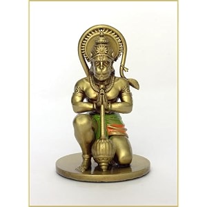 copperhoard hanuman ji murti  small resin golden gray 4 inches  for car dashboard home decor pooja room office table  bajrangbali idol statue showpiece decoration gift items idol