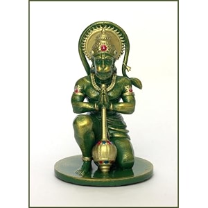 copperhoard hanuman ji murti  small resin golden green 4 inches  for car dashboard home decor pooja room office table  bajrangbali idol statue showpiece decoration gift items idol