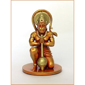copperhoard hanuman ji murti  small resin golden orange 4 inches  for car dashboard home decor pooja room office table  bajrangbali idol statue showpiece decoration gift items idol