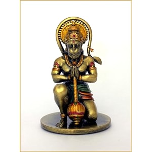 copperhoard hanuman ji murti  small resin amber gold 4 inches  for car dashboard home decor pooja room office table  bajrangbali idol statue showpiece decoration gift items idol