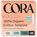 Cora 100% Organic Cotton Tampons Multipack (12 Light, 12 Regular, 12 Super)