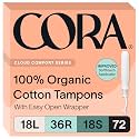 Cora 100% Organic Cotton Tampons Multipack (72 Light/Regular/Super Tampons)