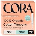 Cora Organic Cotton Tampons Multipack (36 Light, 36 Regular Tampons)