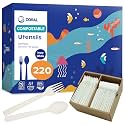 CORAL Ivory White Compostable Heavy Duty Spoons & Forks Set 220 Pieces Bulk