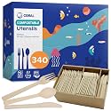 CORAL Light Brown Compostable Heavy Duty Silverware Set 340 Pieces Bulk