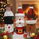CORAL TREE Christmas Wine Bottle Covers – Santa, Snowman &amp; Reindeer Knitted Gift Wraps (SET-3-SRS)