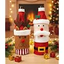 CORAL TREE Christmas Wine Bottle Covers – Santa, Snowman &amp; Reindeer Knitted Gift Wraps (SET-2-SR)