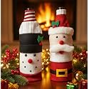 CORAL TREE Christmas Wine Bottle Covers – Santa, Snowman &amp; Reindeer Knitted Gift Wraps (SET-2-SS)