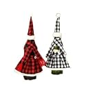 CORAL TREE Christmas Wine Wrapping Pouch Check Print for Wine Bottle Plaid Pattern Wine Bottle Cover, 24 cm, Red | Black, Set of 2