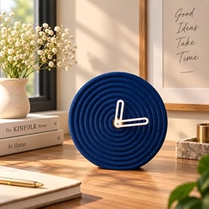 coral tree modern round table clock 12 cm decorative textured desk clock with minimalist hands amp stable stand battery operated small clock for bedroom living room study office amp gifting navy