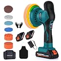 Protmex Cordless Car Buffer Polisher w/ 2x2000mAh 21V Batteries, Blue