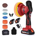 Protmex Cordless Car Buffer Polisher w/ 2x2000mAh 21V Batteries, Red