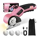 Cordless Electric Scissors,4V Rechargeable Cardboard Cutter Heavy Duty Scissor with Safety Lock &amp; LED Light for Box Carpet Plastic Fabric(Pink)