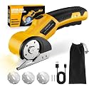 Cordless Electric Scissors,4V Rechargeable Cardboard Cutter Heavy Duty Scissor with Safety Lock &amp; LED Light for Box Carpet Plastic Fabric(Yellow)