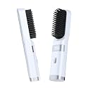 Cordless Hair Straightener Brush Portable on the go Comb for Travel USB chargingTwo Power sources30s Fast HeatingLCD Large Screen Display(White)