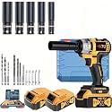 Cordless impact wrench kit, impact with charger, lithium-ion, portable, fast charger - electric tools suitable for home and car maintenance and repair use (Upgrade battery * 2+plastic box)