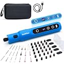 Cordless Rotary Tool Kit, 3.7V Wood Carving Tools with 5 Speed and 62 Accessories, Multi-Purpose Mini Rotary Tool for Sanding, Cutting, Engraving, Drilling, Polishing, DIY Creations, Blue