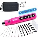 Cordless Rotary Tool Kit, 3.7V Wood Carving Tools with 5 Speed and 62 Accessories, Multi-Purpose Mini Rotary Tool for Sanding, Cutting, Engraving, Drilling, Polishing, DIY Creations, Pink