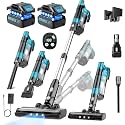 Cordless Vacuum Cleaners for Home with 2*Battery 8000mAh, Brushless Rechargeable Stick Vacuum with 3 Mode, 6 In 1 Portable Handheld Cordless Vacuum for Pet Hair /Hardwood Floor/Dorm/Carpet (Blue)
