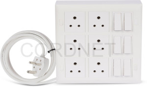 cordnet premium modular extension board with 3 core wire 6 socket extension boards white 8 m