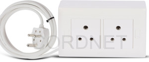 cordnet premium modular extension with with two pin socket and switch three core wire 2  socket extension boards white 5 m