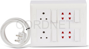 cordnet premium modular extension withthree pin socket and 2 2pin socket 3core wire 4 socket extension boards white 2 m