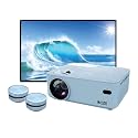 Home Theater Bundle with Projector, 120" Screen, and Two Mini Bluetooth Wireless Bone Conduction Instant Speakers, Sea Blue