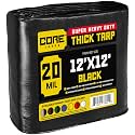 Core Tarps Extreme Heavy Duty 20 Mil Tarp Cover, Waterproof, UV Resistant, Rip and Tear Proof, Poly Tarpaulin with Reinforced Edges for Roof, Patio, Pool, Boat (Black 12′ X 12′)