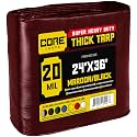 Core Tarps Extreme Heavy Duty 20 Mil Tarp Cover, Waterproof, UV Resistant, Rip and Tear Proof, Poly Tarpaulin with Reinforced Edges for Roof, Patio, Pool, Boat (Maroon/Black 24′ X 36′)