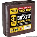 Core Tarps Extreme Heavy Duty 20 Mil Tarp Cover, Waterproof, UV Resistant, Rip and Tear Proof, Poly Tarpaulin with Reinforced Edges for Roof, Patio, Pool, Boat (Brown/Black 50′ X 70′)
