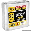 Core Tarps Extreme Heavy Duty 20 Mil Tarp Cover, Waterproof, UV Resistant, Rip and Tear Proof, Poly Tarpaulin with Reinforced Edges for Roof, Patio, Pool, Boat (White 10′ X 12′)